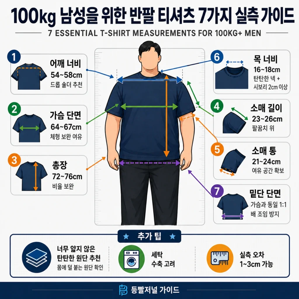 100kg 남성을 위한 실측사이즈 가이드 가슴사이즈 부터 길이 까지 등빨저널