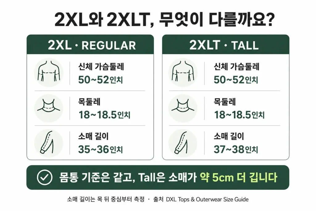 BIG TALL 사이즈 이해하는 DXL 기준 2XL 비교이미지 GPT생성