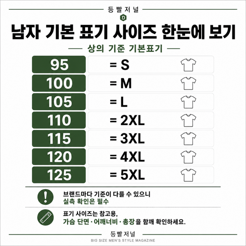 등빨저널 남자 기본 표기사이즈 XL 2XL 3XL 4XL