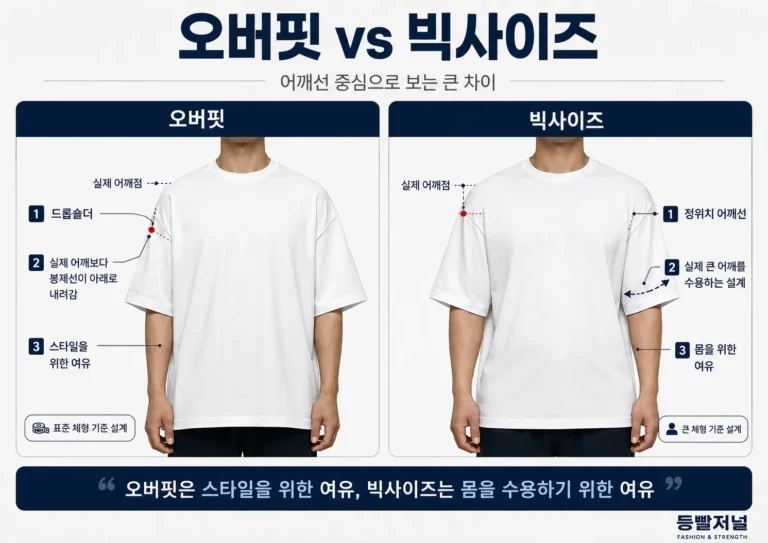 오버핏 빅사이즈 차이 어깨선 기준으로 비교한 등빨저널 인포그래픽