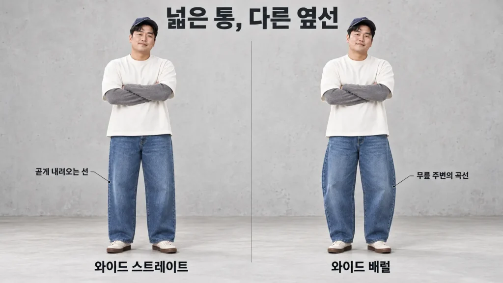 와이드 데님 핏 배럴 핏 비교