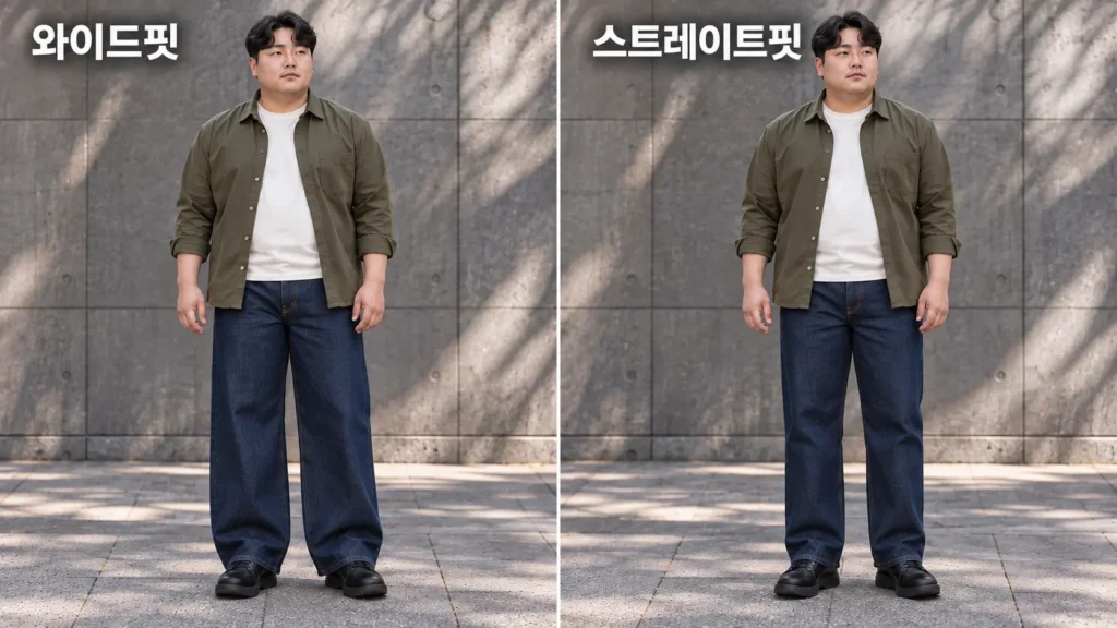 와이드핏 와이드팬츠 스트레이트핏 데님 비교 와이드팬츠와 스트레이트핏